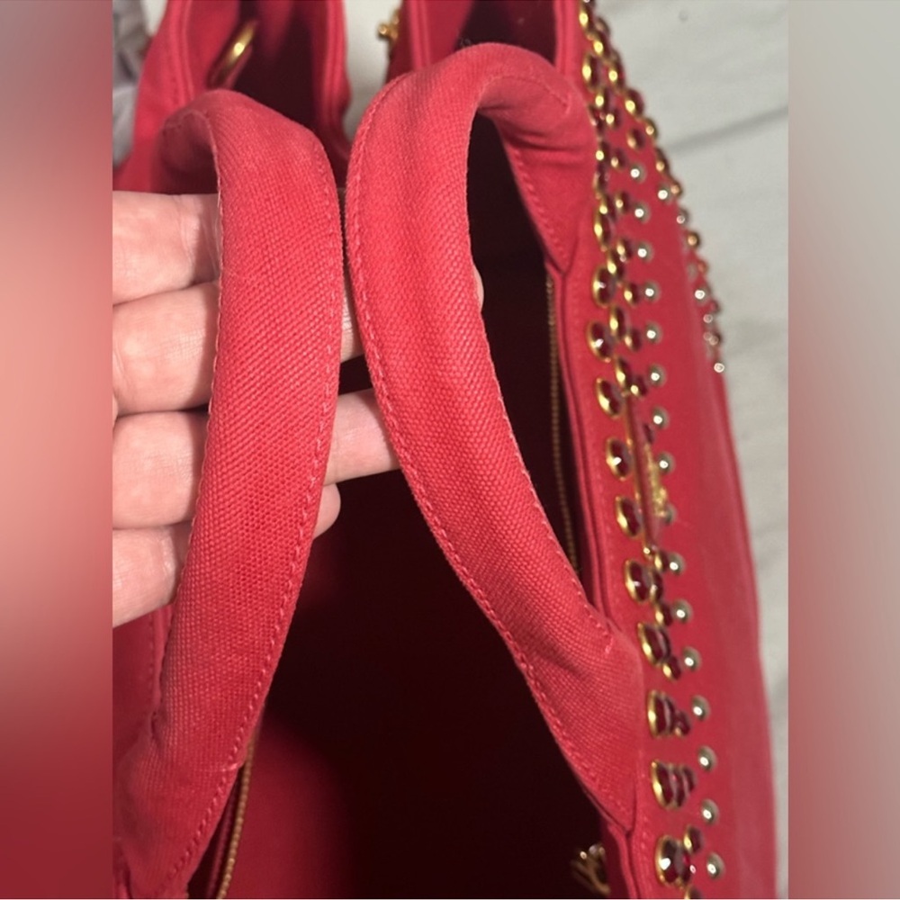 100% Auth. Prada Canapa Red Studded Bijoux Bag - Picture 13 of 14